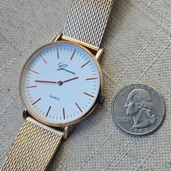 Geneva Ladies Wristwatch Rose gold Tone Mesh Metal Strap Analog Quartz Watch - Picture 10 of 11